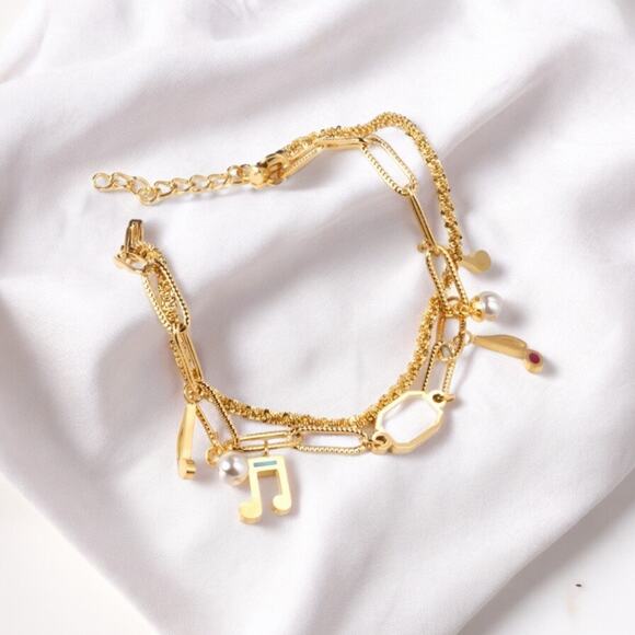 NEW 18K yellow gold plated double chain music note bracelet jewelry B28A - Picture 10 of 10